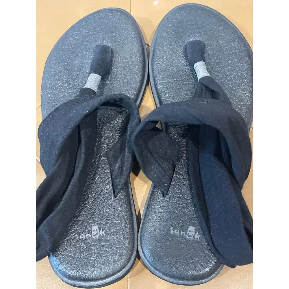 Sanuk Solid Black Sling‎ Back Yoga Sandals Size 9.5 Comfort Barefoot Minamalist